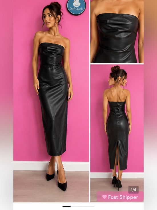 Zara Dresses & Skirts - Zara Black Strapless Faux Leather Midi Dress